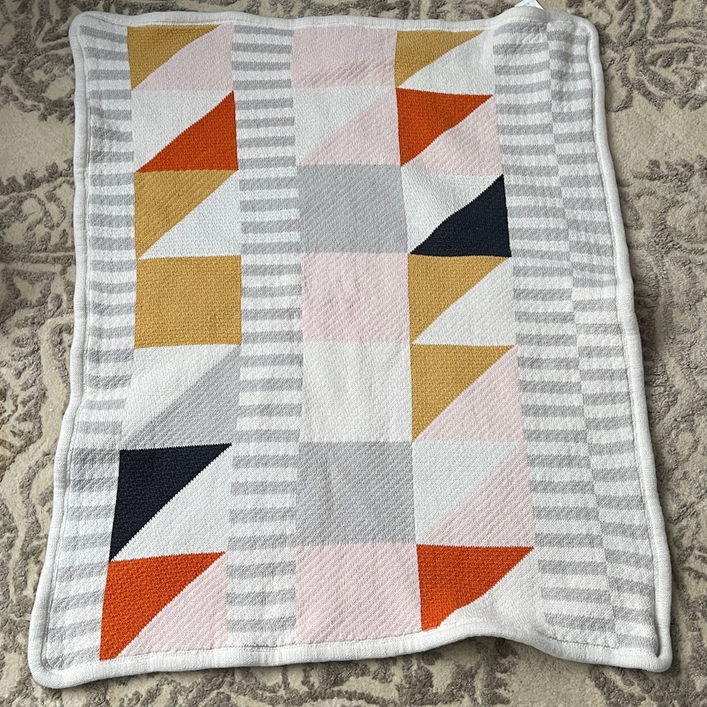 West Elm Pottery Barn Kids Geometric Baby Blanket Knit Sherpa Cotton 40" X 30”